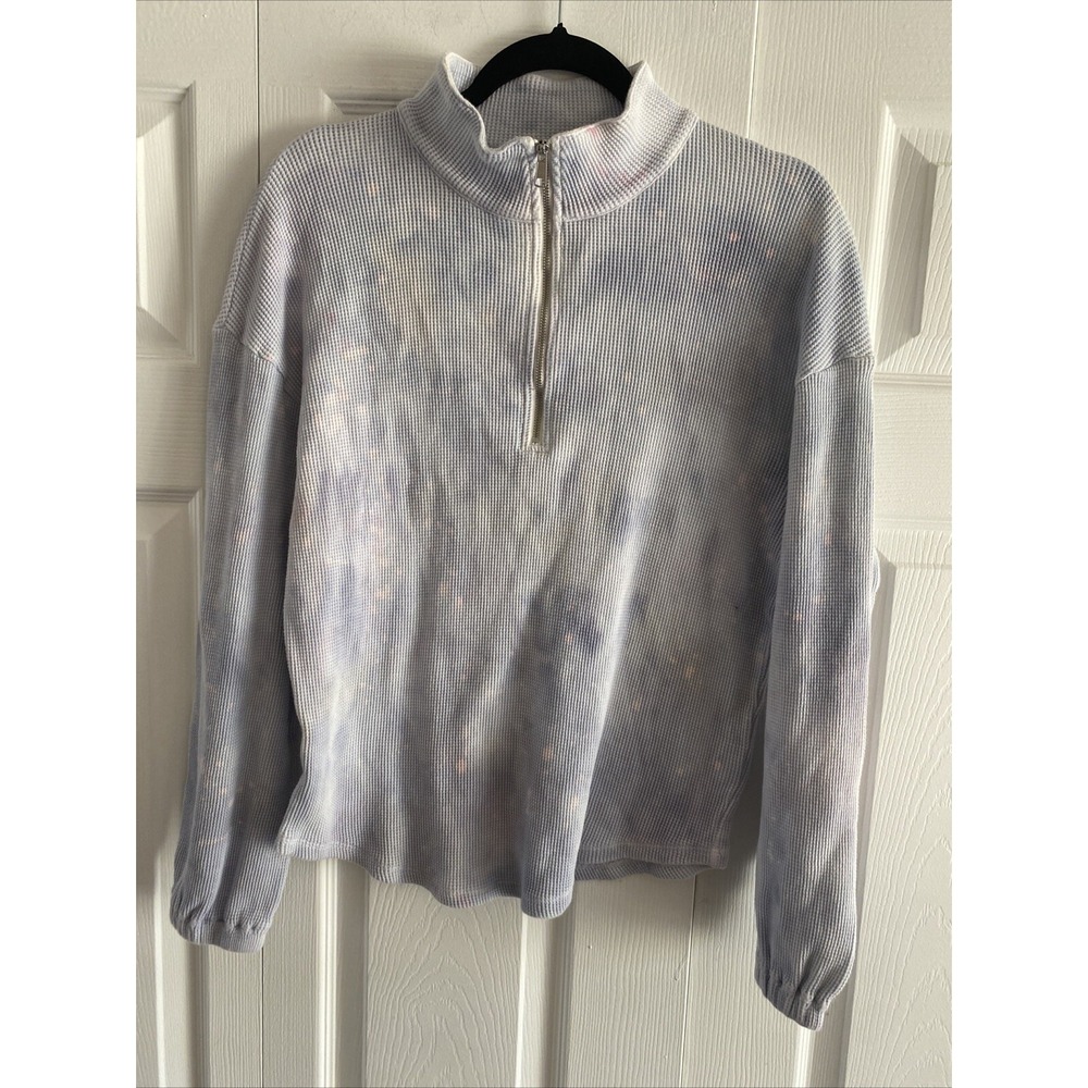 Madewell MWL Quarter Zip Pullover Womens Size S Blue Tie Dye Waffle Sweatshirt